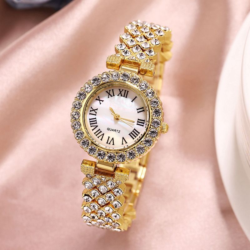 Horloge Set Luxe Elegante Stijl Dames Quartz Horloge Met Diamanten Bezaaide Armband Voor Moeders Vriendin Dames