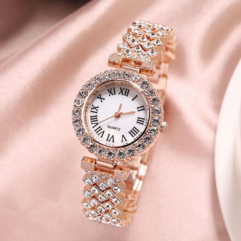 Horloge Set Luxe Elegante Stijl Dames Quartz Horloge Met Diamanten Bezaaide Armband Voor Moeders Vriendin Dames