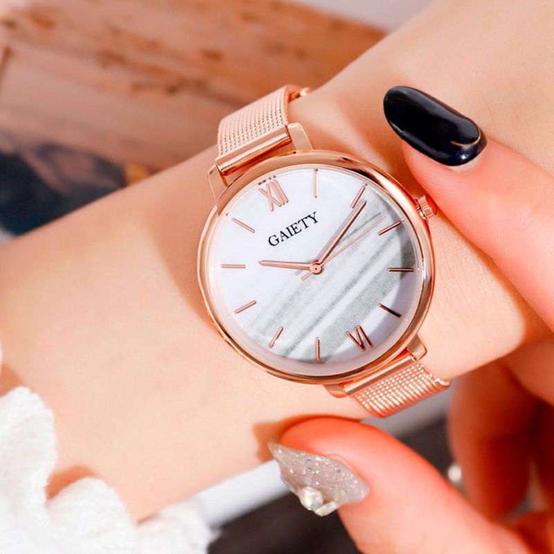 Kleurrijk Rose Gold Steel Band Dames Polshorloge Ultradun Quartz Horloge