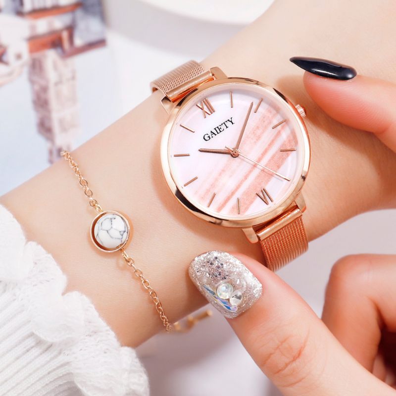 Kleurrijk Rose Gold Steel Band Dames Polshorloge Ultradun Quartz Horloge