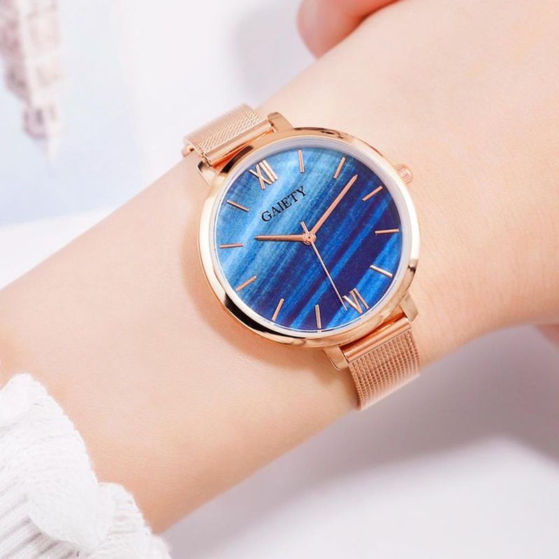 Kleurrijk Rose Gold Steel Band Dames Polshorloge Ultradun Quartz Horloge