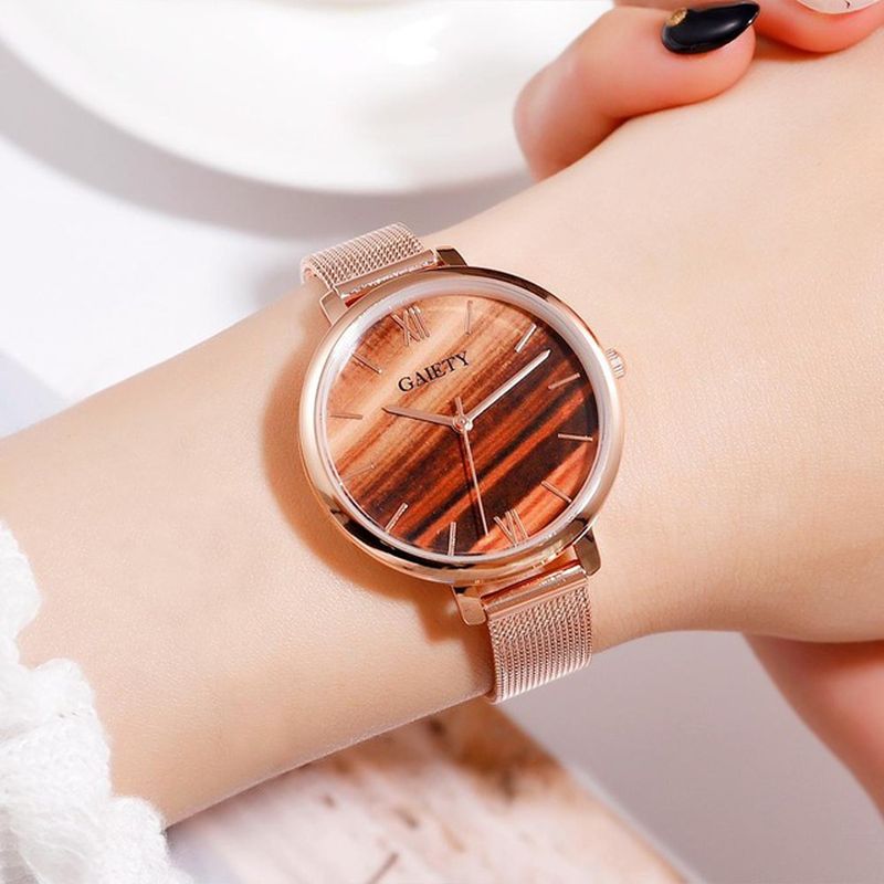 Kleurrijk Rose Gold Steel Band Dames Polshorloge Ultradun Quartz Horloge