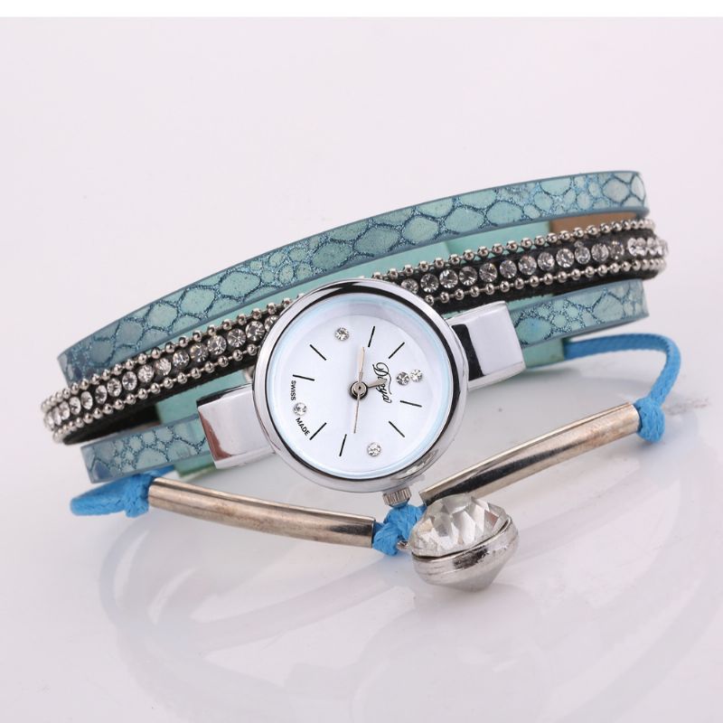 Kristallen Hanger Dames Armband Horloge Retro Stijl Lederen Band Quartz Horloge