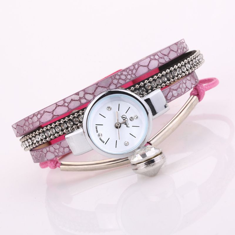 Kristallen Hanger Dames Armband Horloge Retro Stijl Lederen Band Quartz Horloge