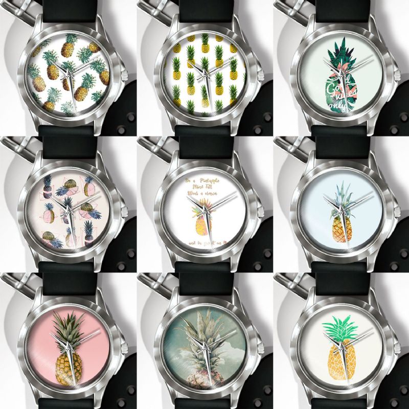 Mode Ananas Print Horloge Zomer Fruit Pvc Casual Lady Quartz Horloge