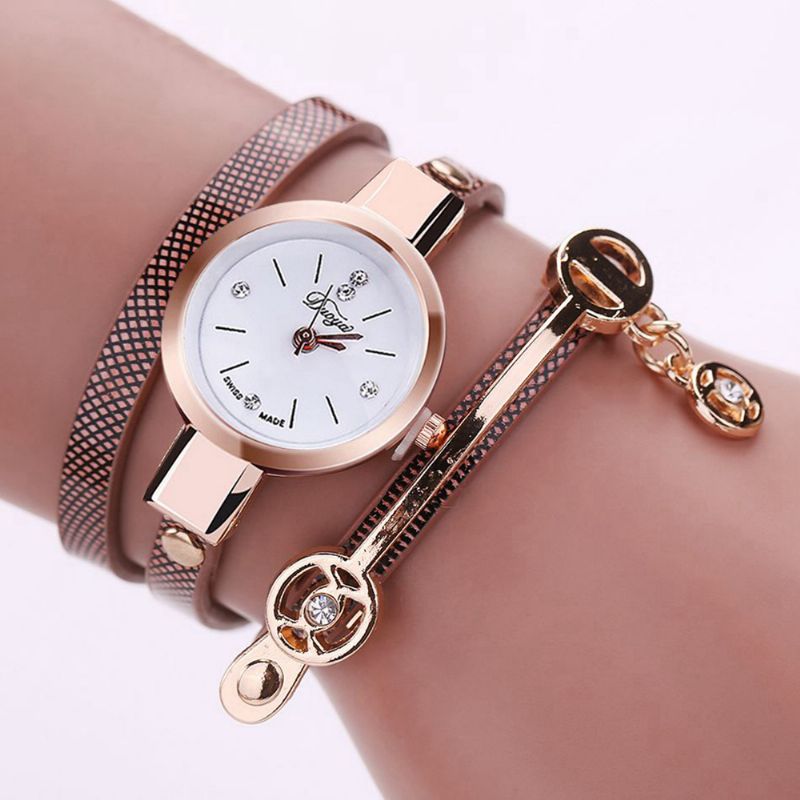 Mode Casual Dames Diamand Pu Lederen Band Dames Armband Horloge Quartz Horloge