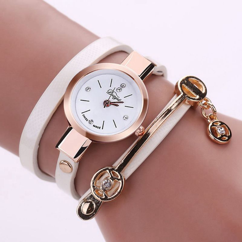 Mode Casual Dames Diamand Pu Lederen Band Dames Armband Horloge Quartz Horloge