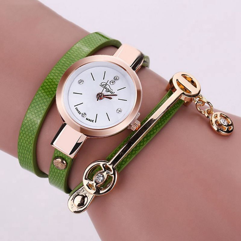 Mode Casual Dames Diamand Pu Lederen Band Dames Armband Horloge Quartz Horloge