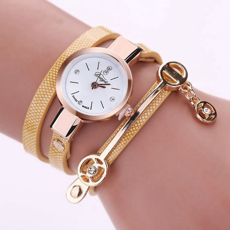 Mode Casual Dames Diamand Pu Lederen Band Dames Armband Horloge Quartz Horloge