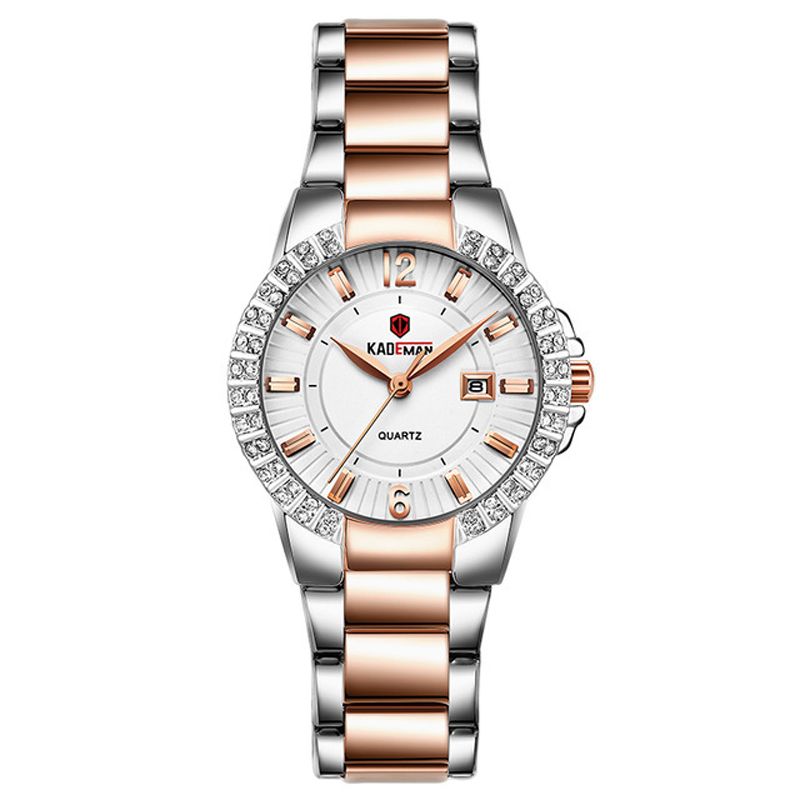 Mode Dames Horloge Licht Luxe Waterdicht Datumweergave Roestvrij Stalen Band Quartz Horloge