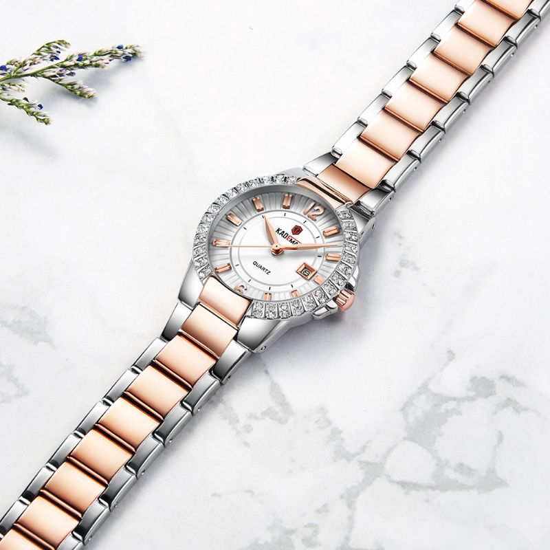 Mode Dames Horloge Licht Luxe Waterdicht Datumweergave Roestvrij Stalen Band Quartz Horloge