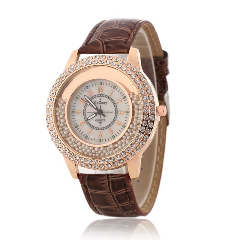 Mode Dames Jurk Kleurrijke Lederen Band Crystal Dames Quartz Horloge