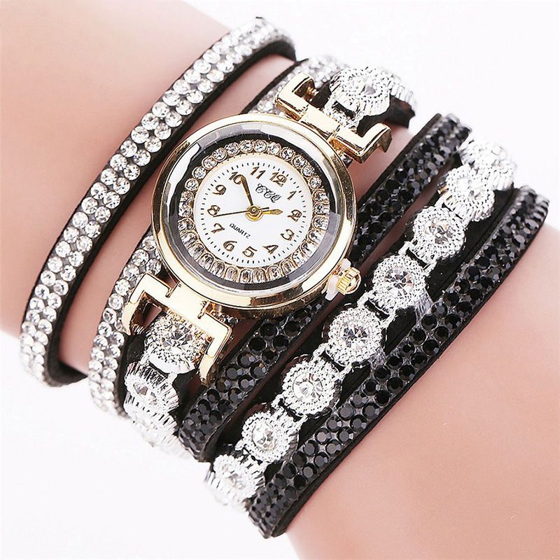 Mode Luxe Strass Pu Lederen Band Dames Quartz Armband Horloge