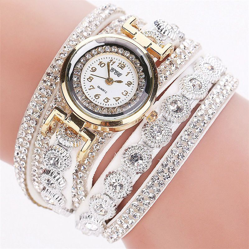 Mode Luxe Strass Pu Lederen Band Dames Quartz Armband Horloge