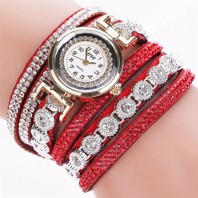 Mode Luxe Strass Pu Lederen Band Dames Quartz Armband Horloge