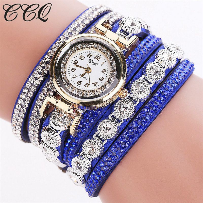 Mode Luxe Strass Pu Lederen Band Dames Quartz Armband Horloge