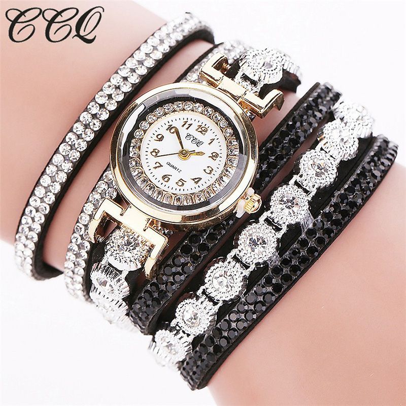 Mode Luxe Strass Pu Lederen Band Dames Quartz Armband Horloge