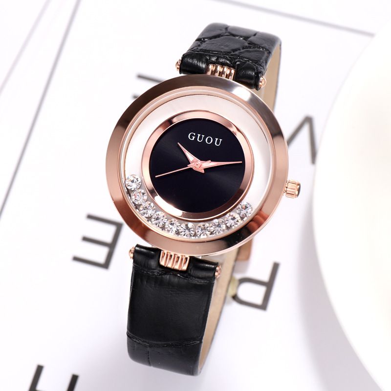 Mode Vrouwen Horloge Licht Luxe Volledig Staal Glitter Diamant Lederen Band Vrouwelijk Quartz Horloge