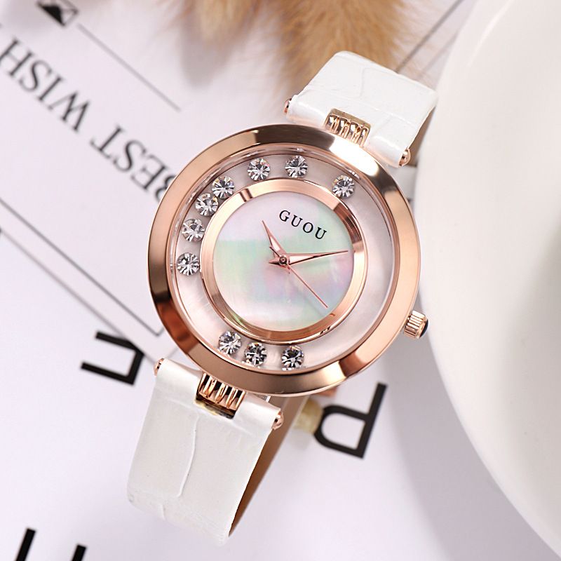 Mode Vrouwen Horloge Licht Luxe Volledig Staal Glitter Diamant Lederen Band Vrouwelijk Quartz Horloge