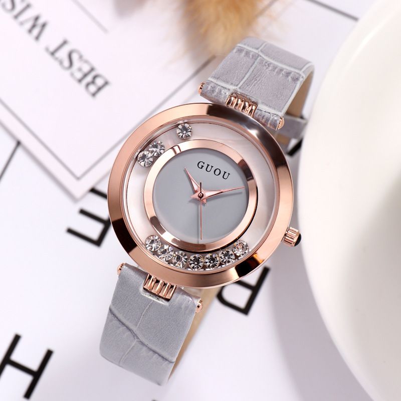 Mode Vrouwen Horloge Licht Luxe Volledig Staal Glitter Diamant Lederen Band Vrouwelijk Quartz Horloge