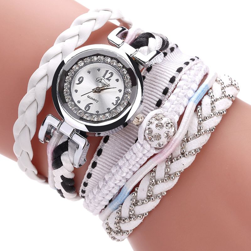 Modieuze Fijne Lederen Band Kronkelende Dames Armband Horloge Gevlochten Quartz Horloges