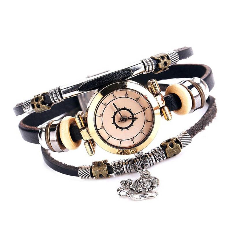 Originele Residentiële Stijl Retro Dames Jurk Diamanten Wijzerplaat Lederen Band Dames Quartz Horloge