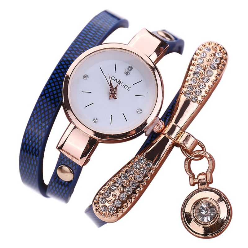 Retro Pu-band Multi-layer Lady Horloge Metalen Geometrische Strass Boog Hanger Vrouwen Quartz Horloge