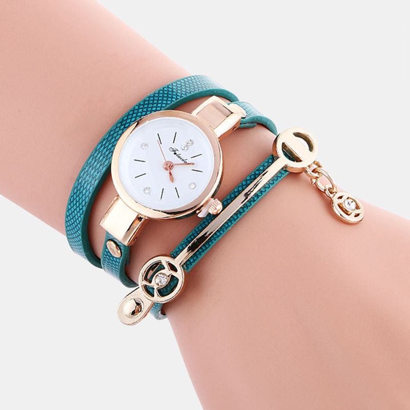 Retro Pu-band Strass Multi-layer Horloge Metalen Hanger Verstelbaar Klassiek Dames Quartz Horloge