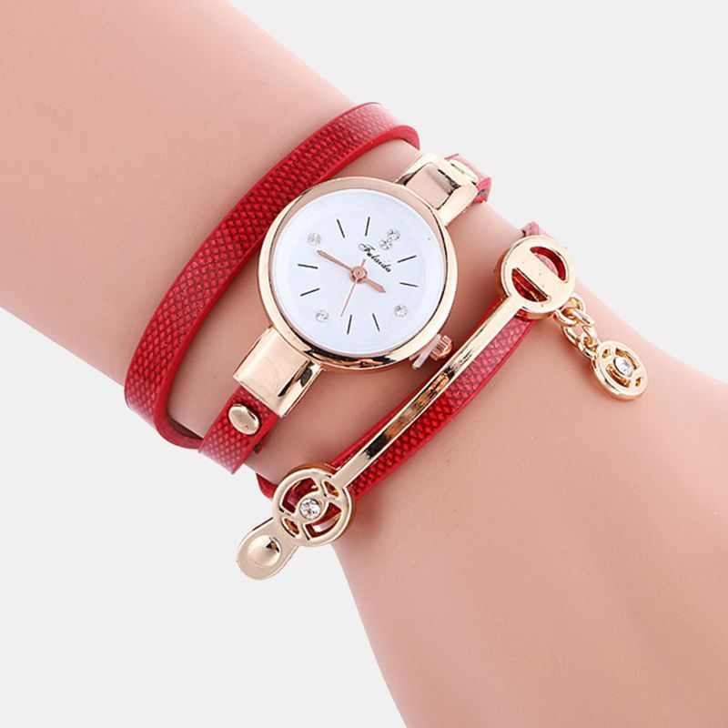 Retro Pu-band Strass Multi-layer Horloge Metalen Hanger Verstelbaar Klassiek Dames Quartz Horloge