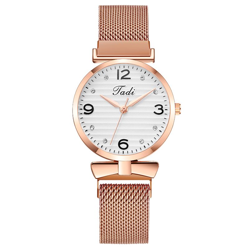 Trendy Eenvoudig Elegant Ontwerp Wilde Dameshorloges Mesh Band Rose Gouden Kast Quartz Horloge