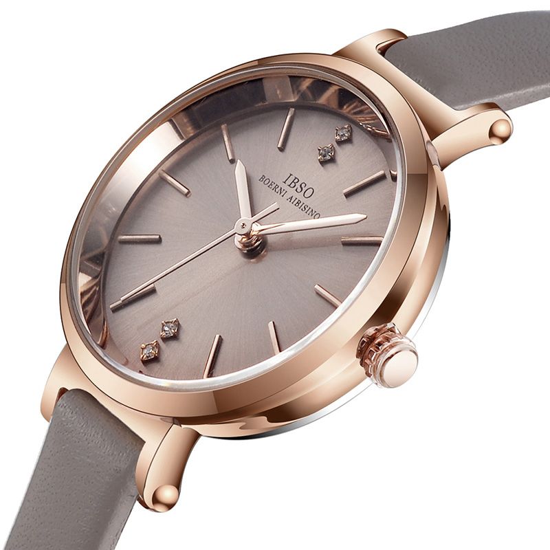 Ultra Dunne Dames Polshorloge Kristal Elegant Design Lederen Band Quartz Horloge