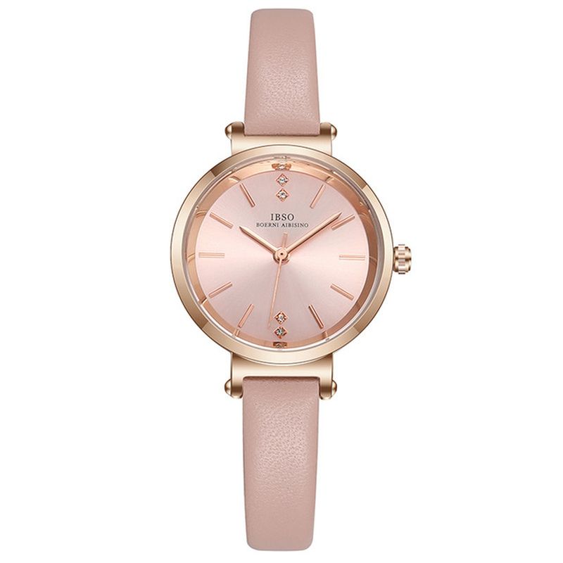 Ultra Dunne Dames Polshorloge Kristal Elegant Design Lederen Band Quartz Horloge