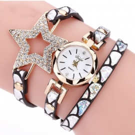 Vijfpuntige Ster Retro Stijl Dames Armband Horloge Lederen Band Quartz Horloge