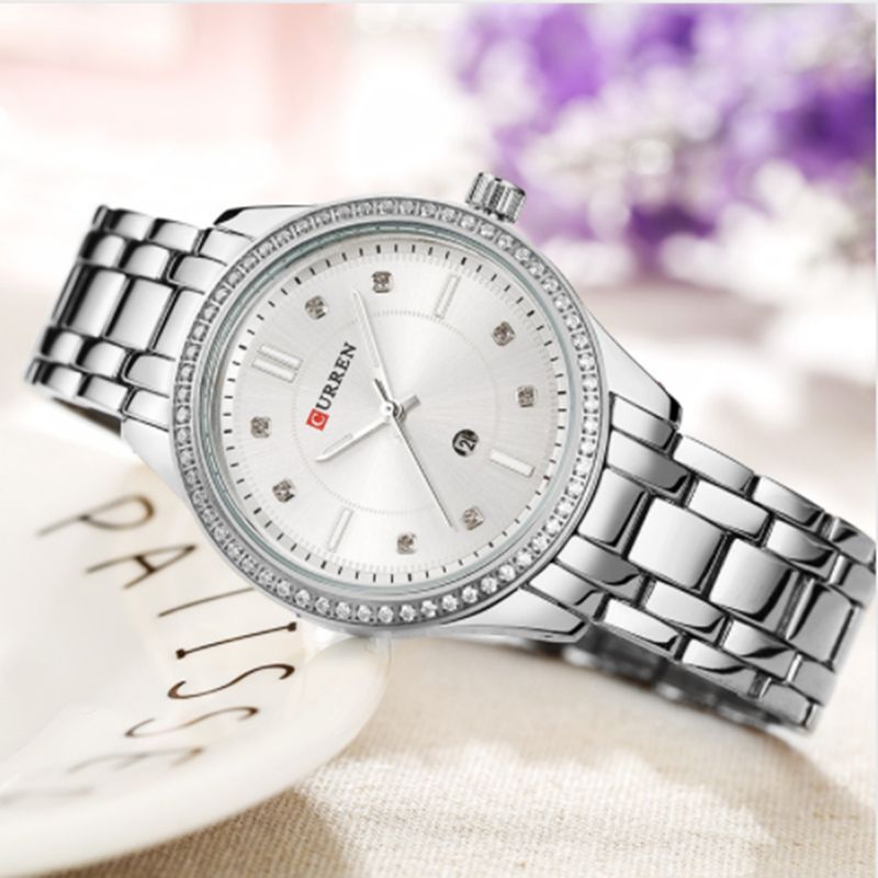 Waterdicht Crystal Elegant Design Dames Polshorloge Datumweergave Quartz Horloge