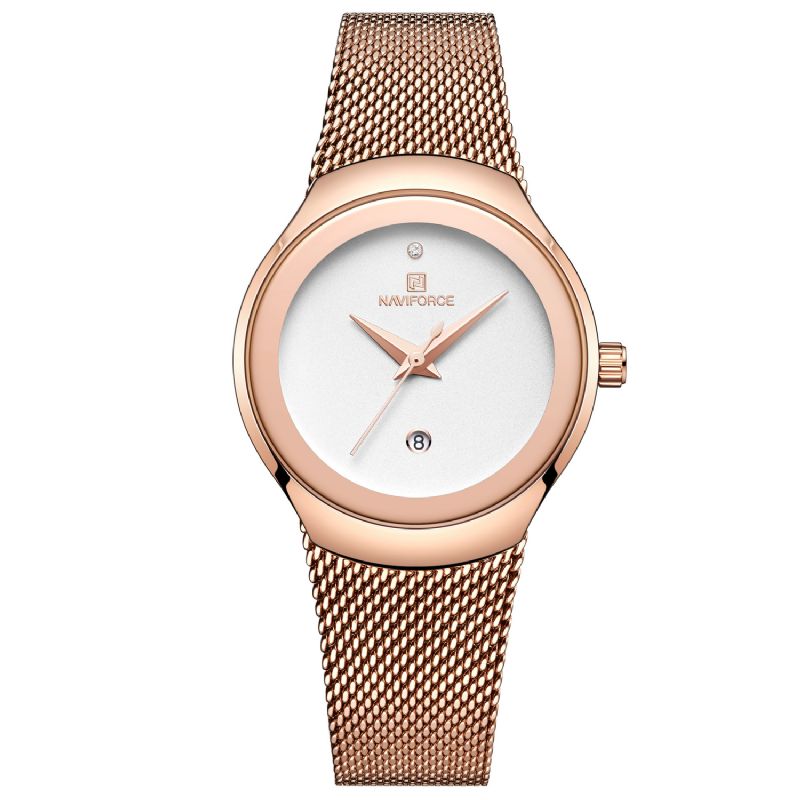 Waterdicht Mesh Stalen Dames Polshorloge Modieus Datumweergave Quartz Horloge