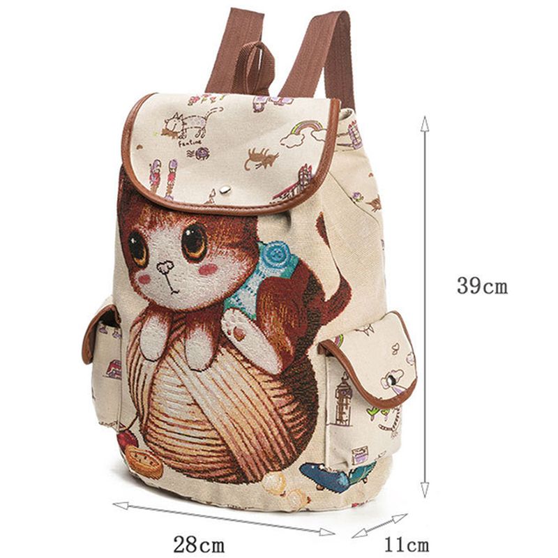 Canvas Casual Cartoon Kat Patroon Schooltas Rugzak Schoudertassen Studententassen