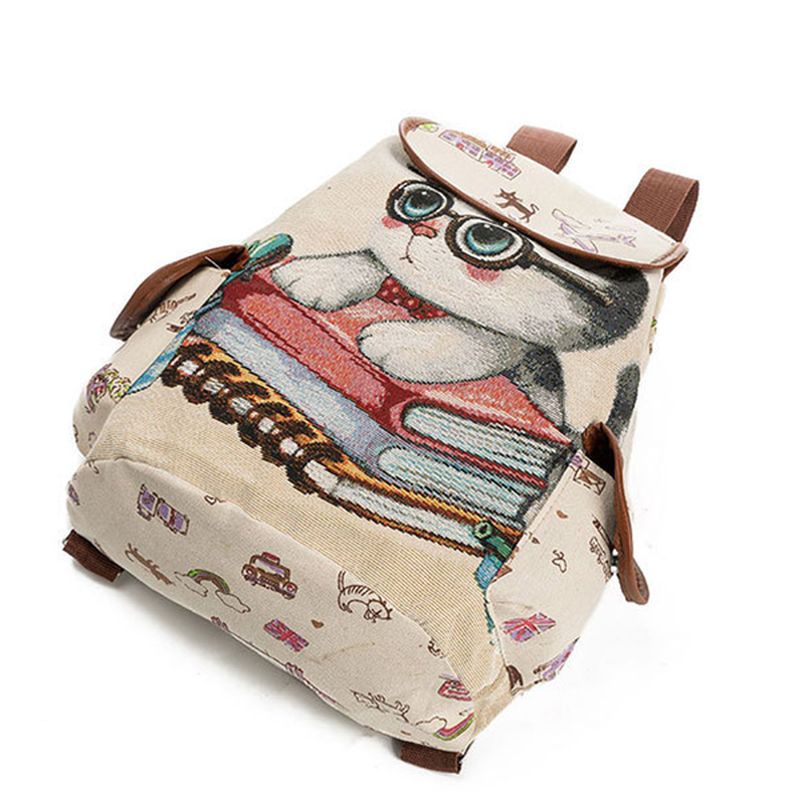 Canvas Casual Cartoon Kat Patroon Schooltas Rugzak Schoudertassen Studententassen