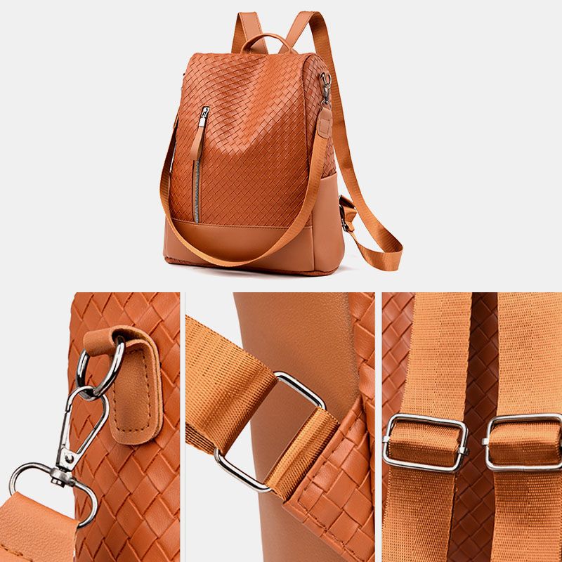 Dames Pu Soft Leather Diamond Lattice Pattern Rugzak Grote Capaciteit Multi-pocket Schoudertas