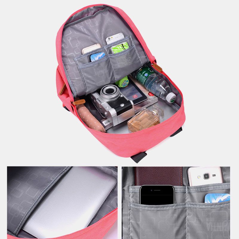 Heren Damesmode Grote Capaciteit Multi-pocket Pure Color Rugzak