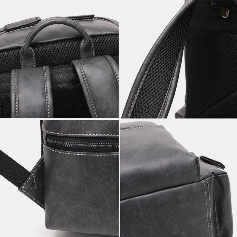 Mannen Pu Lederen Grote Capaciteit Multi-pocket Vintage 14 Inch Laptoptas Rugzak