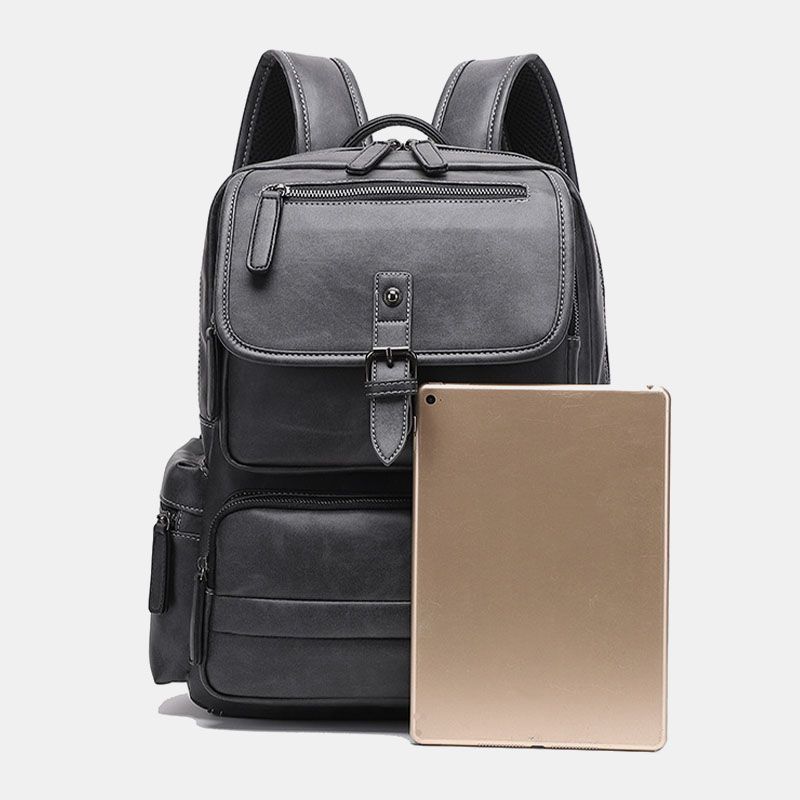 Mannen Pu Lederen Grote Capaciteit Multi-pocket Vintage 14 Inch Laptoptas Rugzak