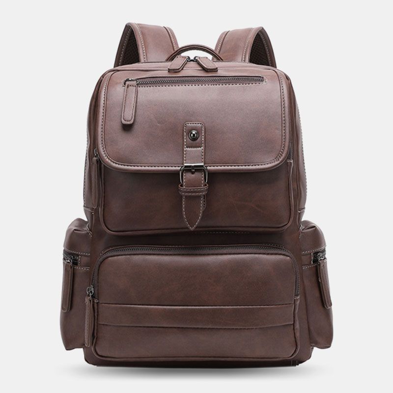 Mannen Pu Lederen Grote Capaciteit Multi-pocket Vintage 14 Inch Laptoptas Rugzak