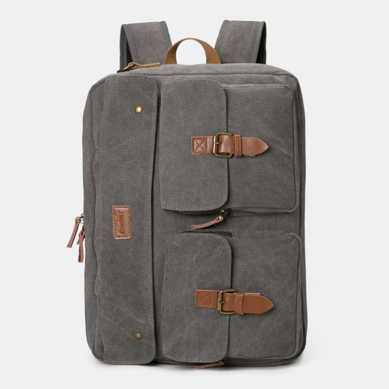 Mannen Vintage Casual Canvas Grote Capaciteit 17 Inch Laptoptas Rugzak Multi-pocket Crossbody Tas