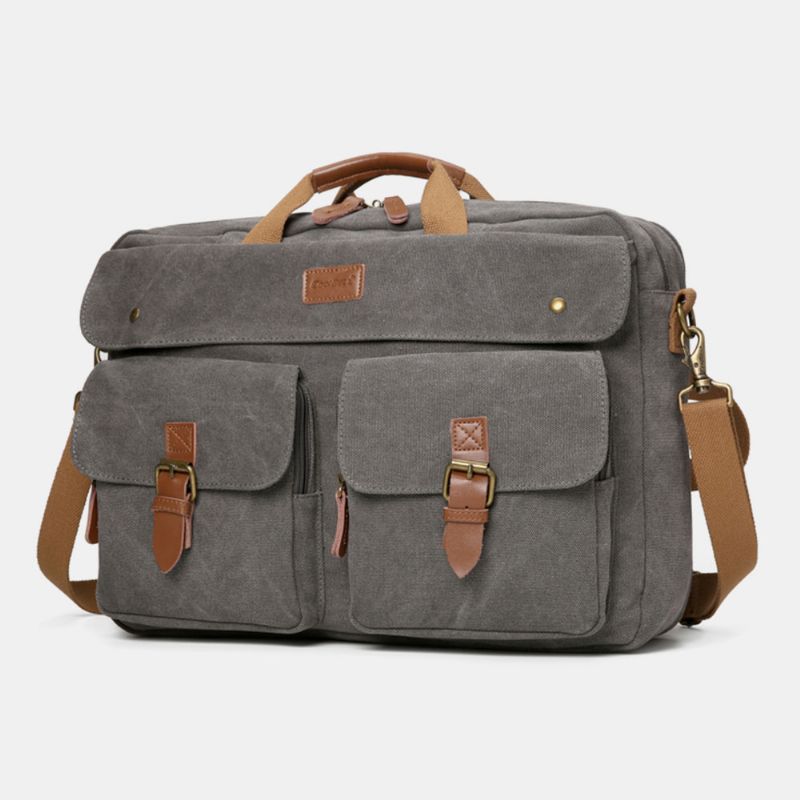 Mannen Vintage Casual Canvas Grote Capaciteit 17 Inch Laptoptas Rugzak Multi-pocket Crossbody Tas