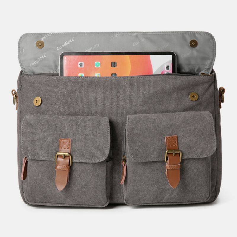 Mannen Vintage Casual Canvas Grote Capaciteit 17 Inch Laptoptas Rugzak Multi-pocket Crossbody Tas