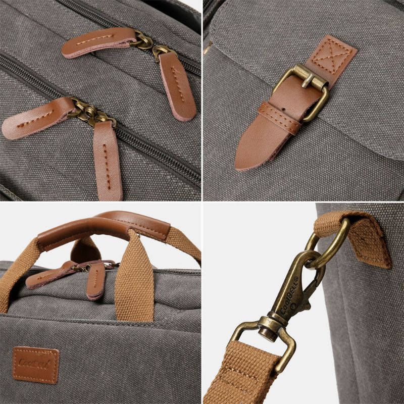 Mannen Vintage Casual Canvas Grote Capaciteit 17 Inch Laptoptas Rugzak Multi-pocket Crossbody Tas