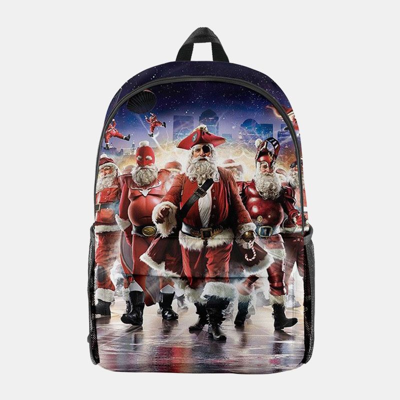 Vrouwen Kerst Feestelijke Driedimensionale Elanden Kerstman Print Casual Universele Schooltas Rugzak