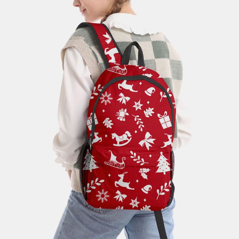 Vrouwen Kerst Feestelijke Driedimensionale Elanden Kerstman Print Casual Universele Schooltas Rugzak