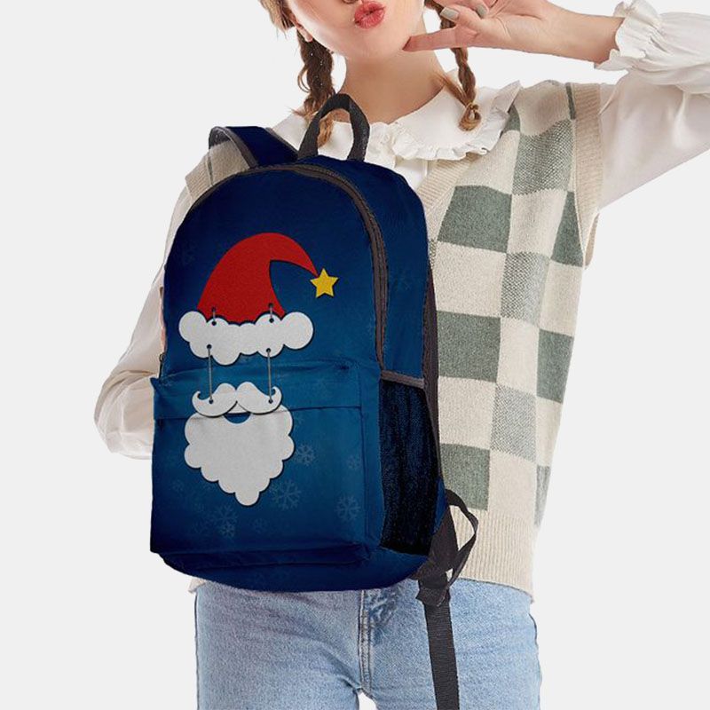 Vrouwen Kerst Feestelijke Driedimensionale Elanden Kerstman Print Casual Universele Schooltas Rugzak