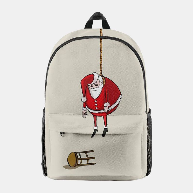 Vrouwen Kerst Feestelijke Driedimensionale Elanden Kerstman Print Casual Universele Schooltas Rugzak